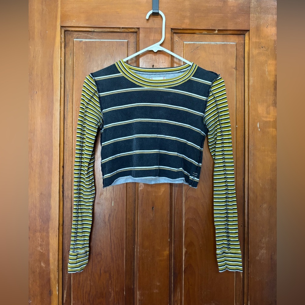 BDG Blue and Green Long Sleeve Crop Tee